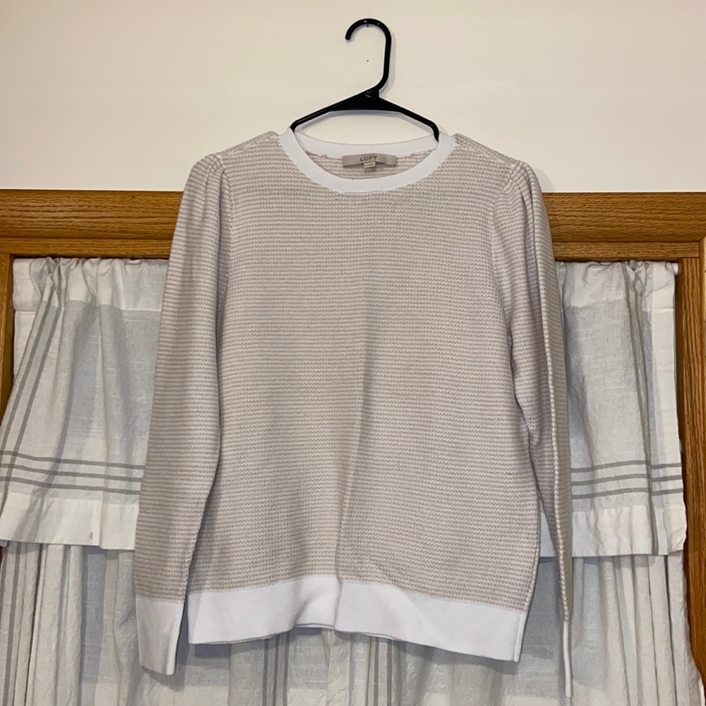 White and beige waffle knit sweater